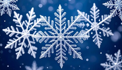 Detailed snowflakes in a deep blue background
