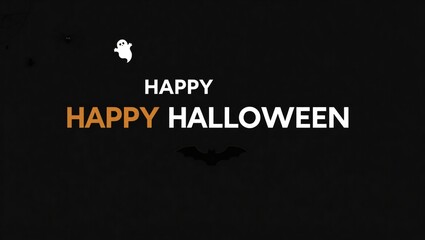 Happy halloween text with ghost and bat silhouette on black background