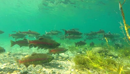 Fish schooling in shallow, clear water