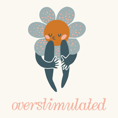 Overstimulated Flower Head Character Hugging Knees, Emotional and Introverted Concept Art, Quiet and Sensitive Mental Health Illustration