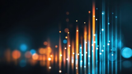 Futuristic digital network background with glowing blue and orange light, abstract lines, bokeh effect, and modern technology vibe, creating dynamic and energetic atmosphere