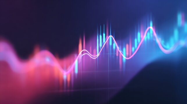 Abstract glowing finance trend chart holographic line graph digital data visualization futuristic technology blue and pink color economic growth modern business optimistic mood