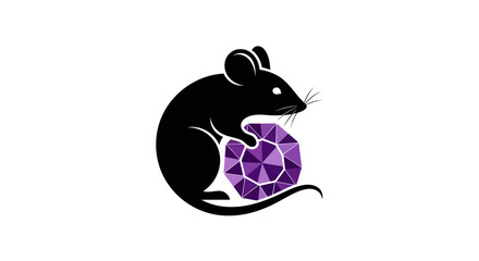 Elegant black mouse silhouette holding a sparkling purple gemstone.