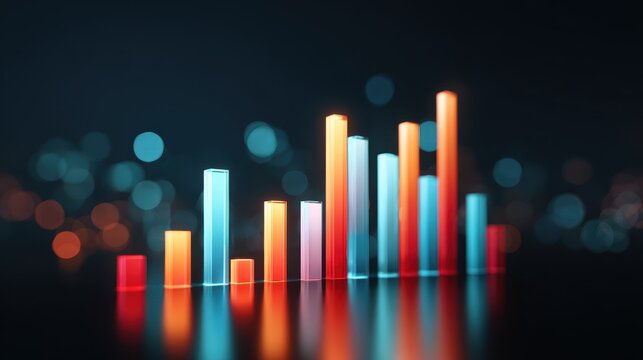Futuristic holographic finance chart glowing bar graph digital data visualization modern technology abstract background vibrant color innovation progress success growth