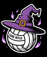 Retro Volleyball Witch Hat Funny Halloween Sport Player