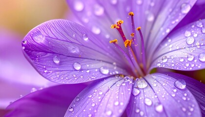 Close-up of a purple crocus with water droplets