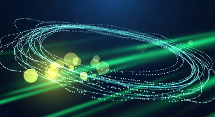 Abstract swirling lines and glowing particles on a dark background