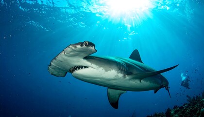Naklejka premium Hammerhead shark in the ocean