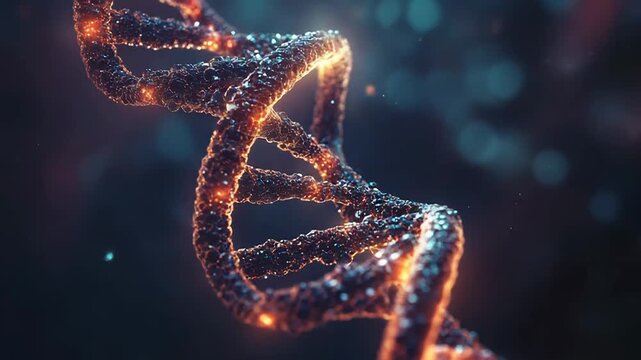 Dna double helix rotating showing genetic code in microscopic detail