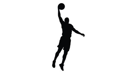 a basketball player silhouette captured mid jump for dunk