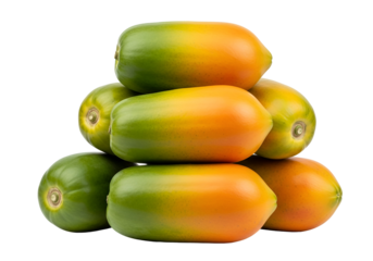 Ripe and unripe tomatoes arranged in a pyramid shape against a black background, showcasing vibrant color transitions.