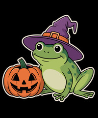 Frog Witch Hat Pumpkin Funny Halloween Animal
