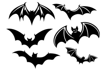 Scary Bat Silhouette Set &ndash; Halloween Flying Bats Vector Clipart for Decor and Crafts