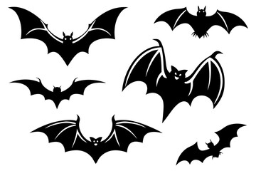 Scary Bat Silhouette Set – Halloween Flying Bats Vector Clipart for Decor and Crafts