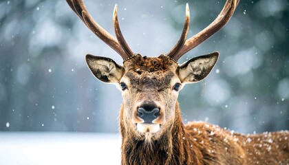 Close-up of a deer in snowy forest