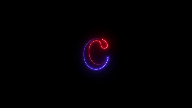 Animated neon letter C Glowing neon capital letter sign icon , C ,text icon animation by glowing neon.