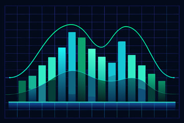 Futuristic digital bar chart with trend lines on dark grid