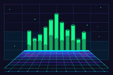 Neon grid bar chart with data points