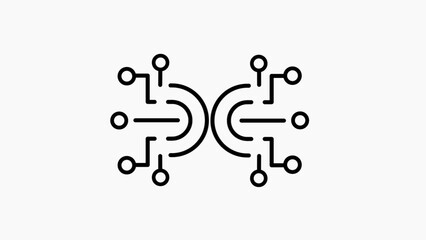 Symmetrical abstract circuit board symbols with connected nodes on white background Keywords: circuit board, technology, symbol, abstract, connection, network, digital, data, communication