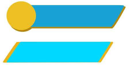 Two turquoise banners with yellow accents, one featuring a circle, isolated on a white background.