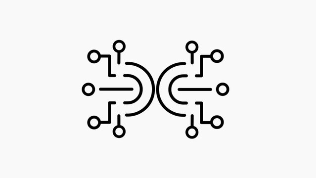 Symmetrical abstract circuit board symbols with connected nodes on white background Keywords: circuit board, technology, symbol, abstract, connection, network, digital, data, communication