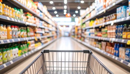 An inviting shopping cart navigating the aisles of a well-stocked store, creating a sense of anticipation for a pleasant shopping experience. 