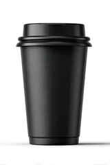Black disposable coffee cup with double lid