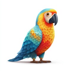 Obraz premium A colorful parrot with a black beak stands on a white background