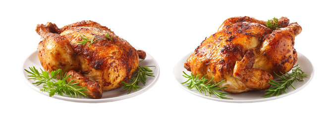 Roasted chicken, white background