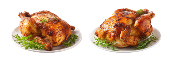 Roasted chicken, white background