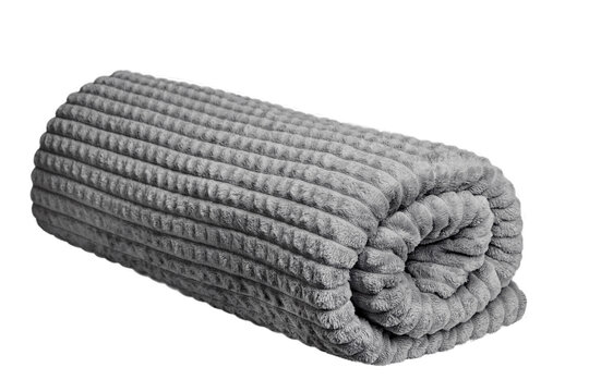 Gray rolled blanket isolated nvi white background	