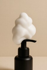 Black Pump Bottle with Foam Cloud Product Photography