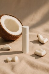 Minimalist Coconut Lip Balm Tube with Natural Background