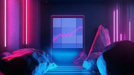 Glowing graph displaying positive growth in futuristic neon environment - Powered by Adobe