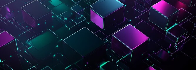 Fototapeta premium Abstract Futuristic Cubes with Neon Lighting and Interconnected Lines