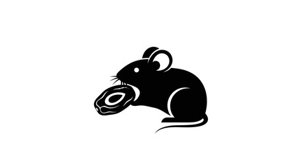 Minimalist black silhouette of a mouse eating a donut.