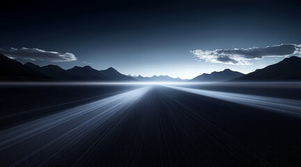 Long Exposure of a Desert Road at Dusk with Mountain Silhouettes