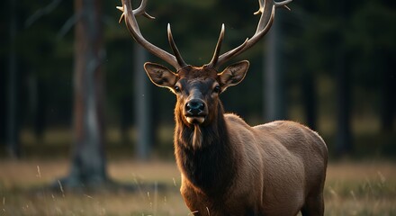 Naklejka premium Elk in forest during golden hour
