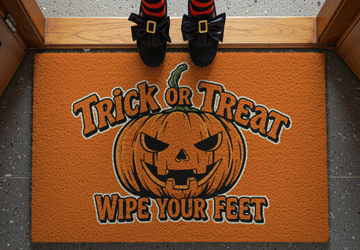 Halloween Themed Doormat Mockup