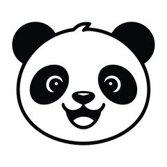 Cute cartoon panda face with black eyes and happy smile