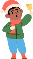 Boy Ringing Bell in Winter