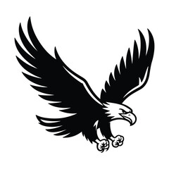 Majestic black silhouette of an eagle in flight with wings spread wide