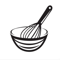 Minimalist Kitchen Scene Bowl and Whisk Black and White Vector