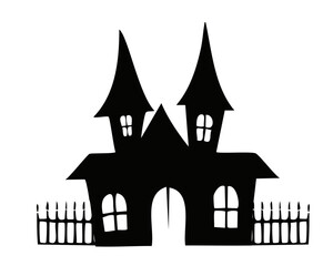 不気味な洋館のベクター素材 黒のシルエットデザイン
