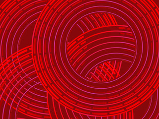 Abstract red glowing geometric lines on dark red background. Modern shiny red circle lines pattern. Futuristic technology concept, perfect for covers, posters, banners, brochures, websites, etc.