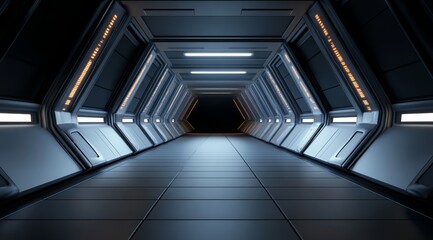 Obraz premium Futuristic Corridor with Illuminated Panels and Symmetrical Design
