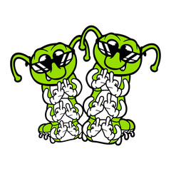 2 Caterpillar middle finger insult sunglasses team two cheeky bad boys friends