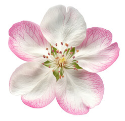Close up of a single pink and white flower isolated on transparent background