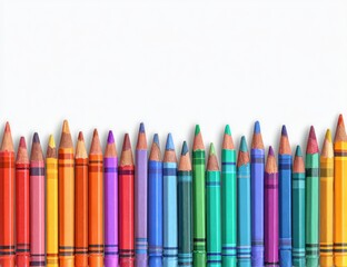 Colorful Pencils and Crayons Arranged in a Vibrant Row.