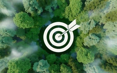 Targeting Sustainability An Arrow Hitting a Target Amidst Lush Green Trees Symbolizing Environmental Goals and Ecological Awareness